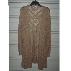 1X Plus Size CJ Banks Long Knit Cardigan Sweater tan color brown womens